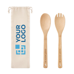 Set de 2 utensílios de cozinha de bambu para salada com bolsa Bamboo cor bege vista principal