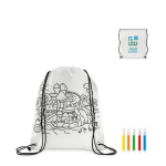 Saco-mochila non-woven 80 g/m² colorir com marcadores Color Fun cor branco vista principal