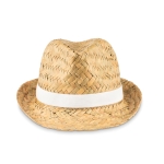 Chapéus personalizados de palha natural com faixa de poliéster Havana cor branco segunda vista