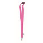 Lanyard de RPET com mosquetão metálico e fecho de segurança 20mm cor cor-de-rosa