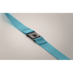 Lanyard de RPET com mosquetão metálico e fecho de segurança 20mm cor turquesa vista fotografia sexta vista