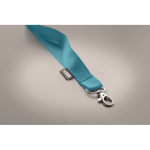 Lanyard de RPET com mosquetão metálico e fecho de segurança 20mm cor turquesa vista fotografia sétima vista
