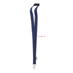 Lanyard de RPET com mosquetão metálico e fecho de segurança 20mm cor azul-marinho