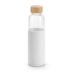 Garrafa de vidro tampa de bambu e capa de silicone 600ml cor branco