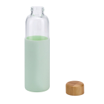 Garrafa de vidro tampa de bambu e capa de silicone 600ml cor verde-claro terceira vista