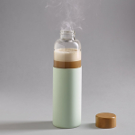 Garrafa de vidro tampa de bambu e capa de silicone 600ml cor verde-claro quarta vista