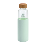 Garrafa de vidro tampa de bambu e capa de silicone 600ml cor verde-claro imagem com logo