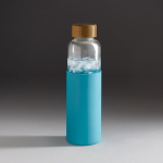 Garrafa de vidro tampa de bambu e capa de silicone 600ml cor azul-claro quarta vista