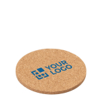 Base de copos personalizada redonda de cortiça com logotipo vista principal