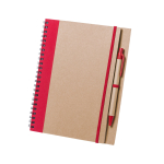 Cadernos reciclados com caneta e argolas, folhas A5 lisas Colouring cor vermelho primeira vista