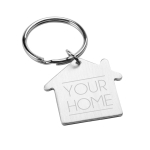 Porta-chaves personalizado barato metálico em forma de casa cor prateado mate imagem com logo