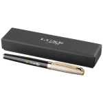 Luxuosa caneta roller de tampa dourada tinta preta Roller Details cor dourado vista impressão tampografia
