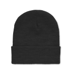 Gorro com logo unissexo elástico com dobra enrolada rPET Switzerland cor preto