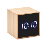 Relógio despertador com caixa de bambu de cubo Bamboo Cube cor madeira