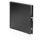 Caderno reciclado de cor apelativa, com caneta, folhas A4 lisas ECOriginal cor preto