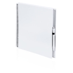 Caderno reciclado de cor apelativa, com caneta, folhas A4 lisas ECOriginal cor branco