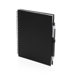 Caderno publicitário com argolas e caneta, folhas lisas ECOriginal cor preto