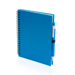 Caderno publicitário com argolas e caneta, folhas lisas ECOriginal cor azul