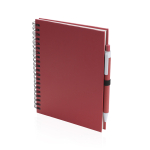 Caderno publicitário com argolas e caneta, folhas lisas ECOriginal cor vermelho