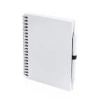 Caderno publicitário com argolas e caneta, folhas lisas ECOriginal cor branco