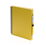 Caderno publicitário com argolas e caneta, folhas lisas ECOriginal cor amarelo