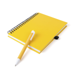Caderno publicitário com argolas e caneta, folhas lisas ECOriginal cor amarelo terceira vista