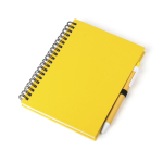Caderno publicitário com argolas e caneta, folhas lisas ECOriginal cor amarelo primeira vista