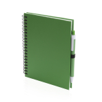 Caderno publicitário com argolas e caneta, folhas lisas ECOriginal cor verde