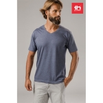 T-shirts unisexo personalizáveis e baratas, algodão cardado THC Athens cor azul mesclado