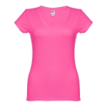 T-shirts de algodão cintadas para mulher decote V 150 g/m2 THC Athens cor fúcsia