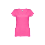 T-shirts de algodão cintadas para mulher decote V 150 g/m2 THC Athens cor fúcsia primeira vista