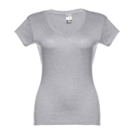 T-shirts de algodão cintadas para mulher decote V 150 g/m2 THC Athens cor cinzento mesclado primeira vista