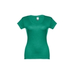 T-shirts de algodão cintadas para mulher decote V 150 g/m2 THC Athens cor verde mesclado primeira vista