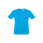 T-shirt personalizada barata para crianças, algodão 150 g/m2 THC Quito cor ciano primeira vista