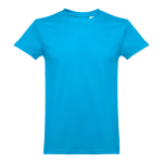 T-shirts unisexo personalizáveis, algodão cardado 190 g/m2 THC Ankara cor ciano