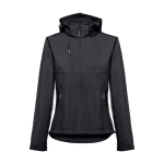 Casacos softshell poliester para mulher com capuz 280 g/m2 THC Zagreb cor preto primeira vista