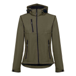 Casacos softshell poliester para mulher com capuz 280 g/m2 THC Zagreb cor verde militar