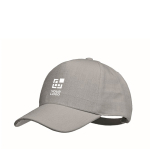 Boné de basebol de cânhamo personalizável de 5 painéis Eco Soft cor cinzento vista principal