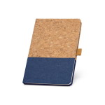 Caderno com capa de cortiça e logo, folhas A5 pautadas Greener Colors cor azul