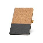 Caderno com capa de cortiça e logo, folhas A5 pautadas Greener Colors cor cinzento-escuro