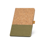 Caderno com capa de cortiça e logo, folhas A5 pautadas Greener Colors cor verde-escuro