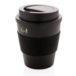 Copos com tampa de plástico, recicláveis, de 350ml Takeaway Comfort cor preto vista com logo