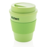 Copos com tampa de plástico, recicláveis, de 350ml Takeaway Comfort cor verde-claro vista com logo