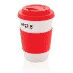 Copos de plástico aptos para micro-ondas 270ml Speciality Coffee cor vermelho vista com logo