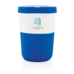Copo takeaway sustentável de PLA grande e 380ml Funny cor azul vista com logo