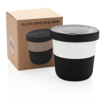 Copos takeaway eco com logo, pega e tampa de 280ml Barista cor preto vista com caixa