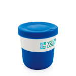 Copos takeaway eco com logo, pega e tampa de 280ml Barista cor azul vista principal