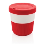 Copos takeaway eco com logo, pega e tampa de 280ml Barista cor vermelho