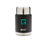 Termo de aço inoxidável com colher para alimentos Liquid To Go cor preto vista com logo