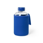Garrafa de vidro com bolsa colorida de softshell 600ml Softshell cor azul primeira vista